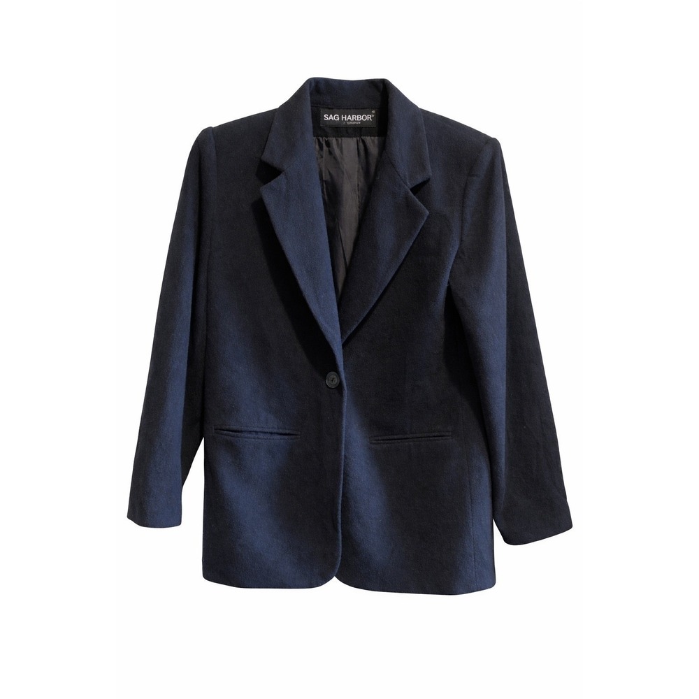 Vintage Sage Harbor Black Tailored Blazer Women's Medium Lined Shoulder Pads